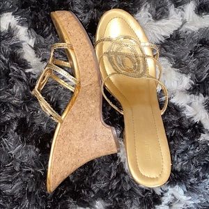 golden wedge sandals
